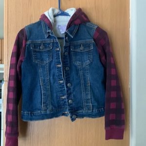 Jean/plaid hooded jacket size 14 Juniors